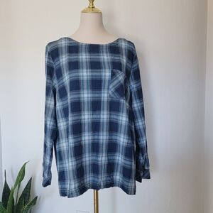 J. Jill Plaid Long Sleeve Back Buttons  100% Cotton Shirt Women's Size XL